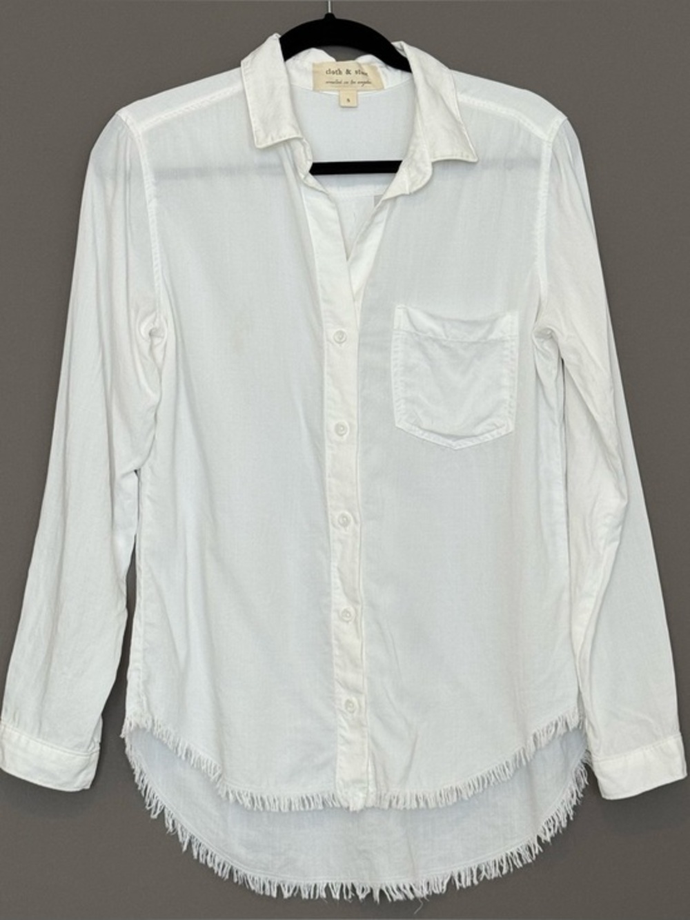 Cloth & Stone Button Down Sheer LS Shirt Womens S Boho Festival Frayed Hem